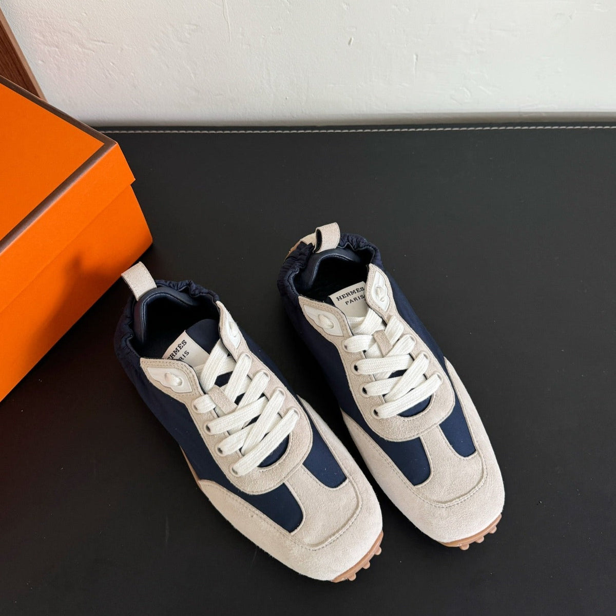 HERMES SKATEBOARD SHOES LIGHT GRAY MIX NAVY SUEDE