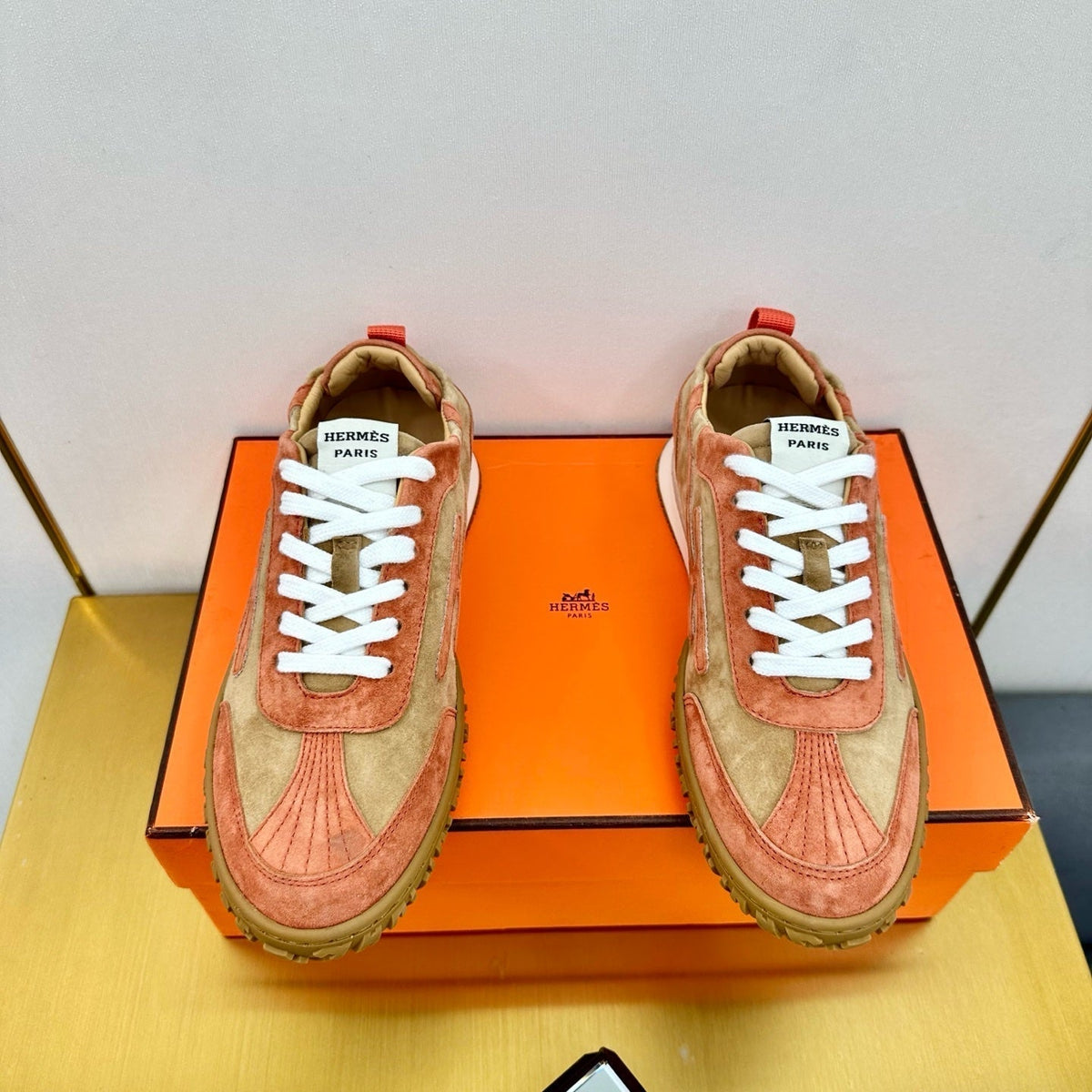 HERMES JET SNEAKER IN HONEY MIX TIGER ORANGE